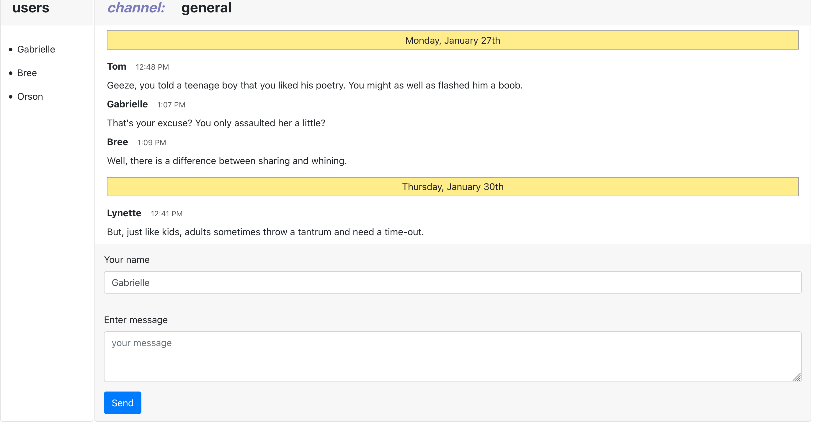 Screen shot of the React Chat Application